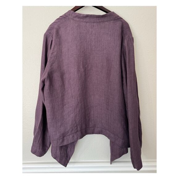 Coldwater Creek 100% Linen Purple Herringbone‎ Open Front Cardigan Size XL/ 18 - Picture 6 of 7